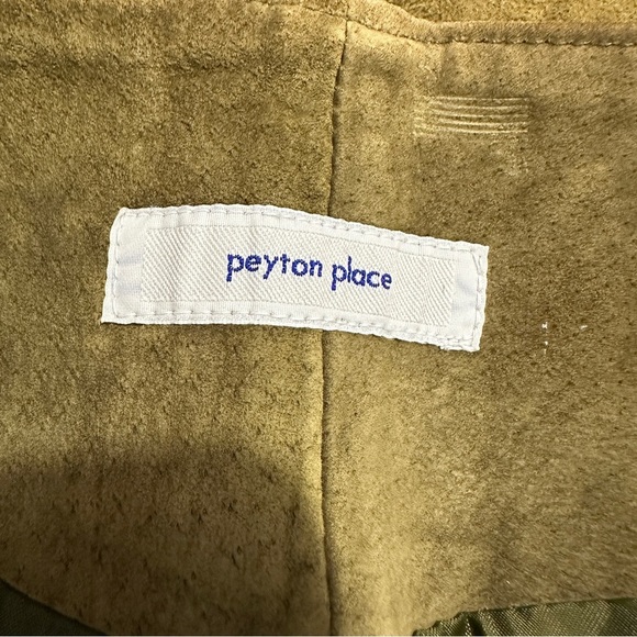 Vintage Peyton Place size 9 suede skirt, polyester lining, green/brown, fall - Picture 5 of 9